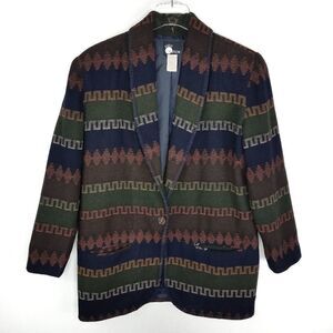 Vintage Southwest Geometric Print Wool Blend Blazer Women Size Medium‎